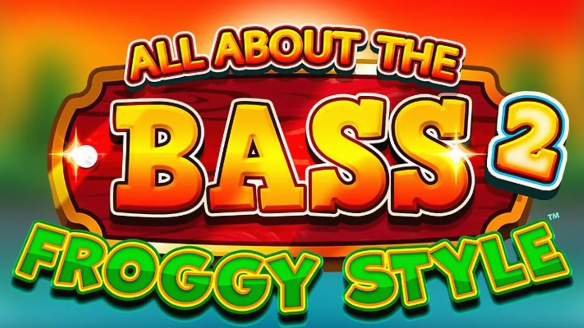 Tampilan visual ceria dari slot All About the Bass 2: Froggy Style dengan karakter katak dan pemancing.