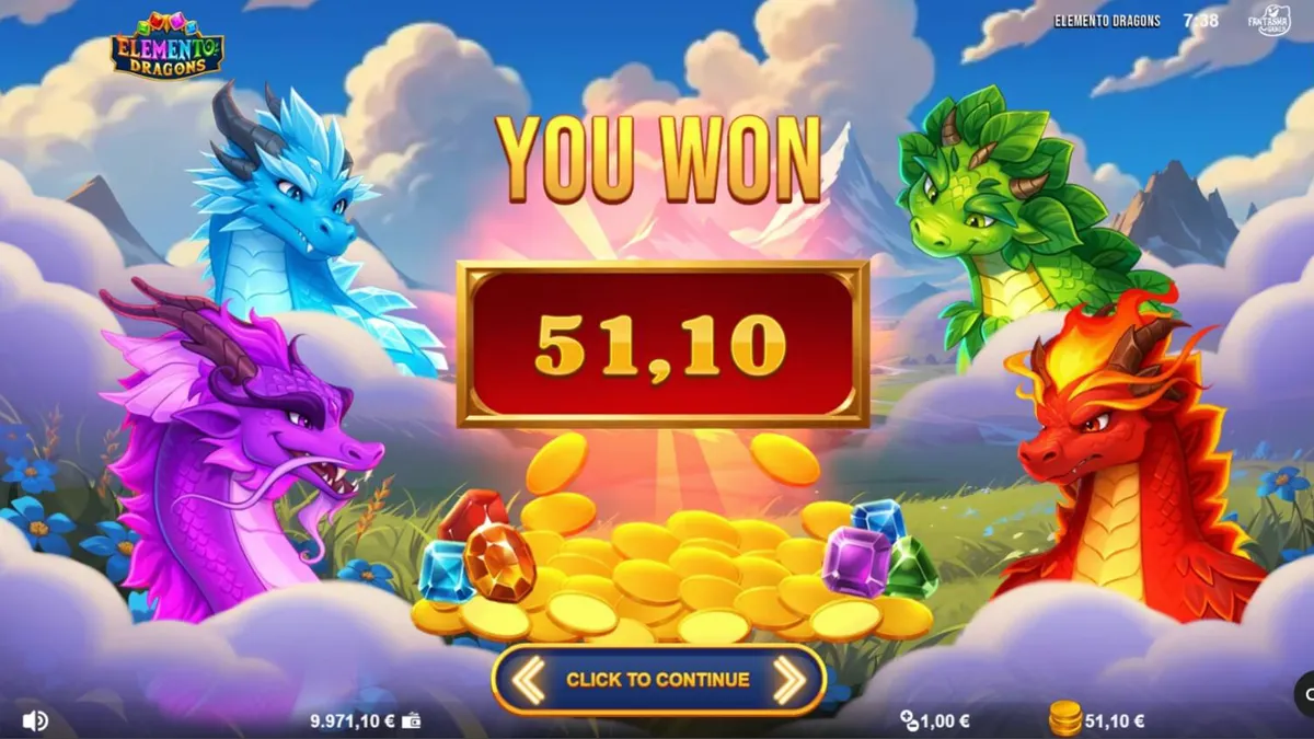 Tampilan grid 9x9 dalam permainan slot Elemento Dragons dengan elemen naga yang menyala